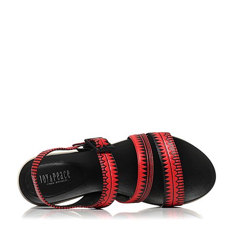 JoyPeace真美诗夏季专柜同款红黑色羊皮女凉鞋ZJ110BL6