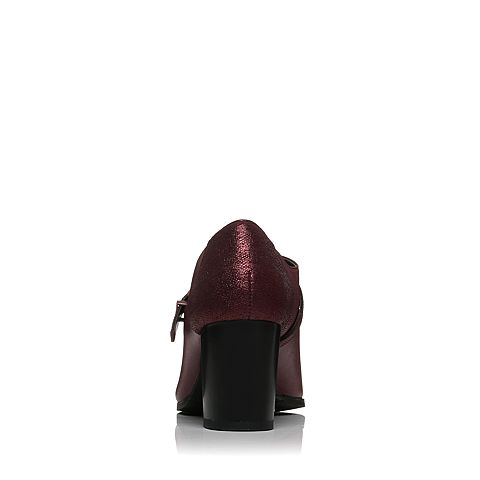 JoyPeace真美诗秋季专柜同款酒红色粗跟高跟尖头皮带扣饰女单鞋ZW138CM6