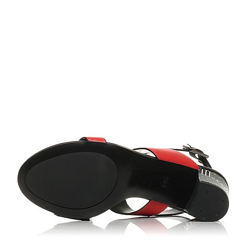 JoyPeace真美诗夏季专柜同款红/黑色粗跟女皮凉鞋ZC665BL7