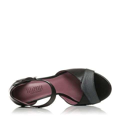 JoyPeace真美诗夏季专柜同款黑色条纹露趾包跟女皮粗跟凉鞋ZC680BL7