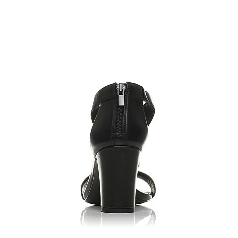 JoyPeace真美诗夏季专柜同款黑色耳环扣牛皮粗跟女凉鞋ZC682BL7