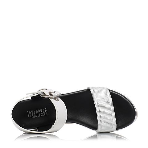 JoyPeace真美诗夏季专柜同款白/银色羊皮坡跟女凉鞋ZF332BL7