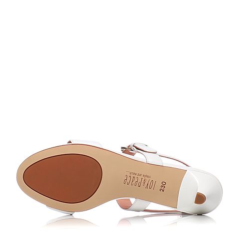 JoyPeace真美诗夏季专柜同款白色羊皮中跟女凉鞋ZN815BL7