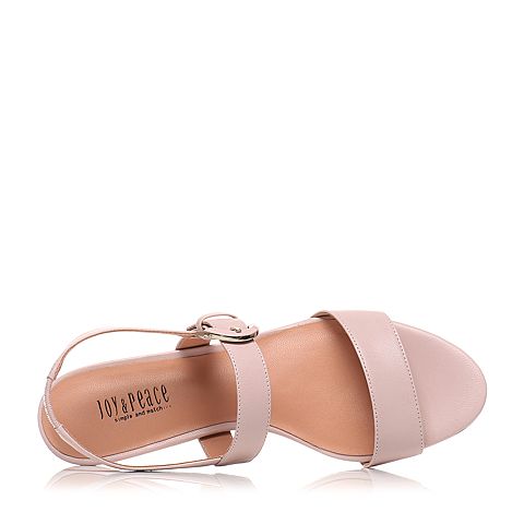 JoyPeace真美诗夏季专柜同款粉色羊皮中跟女凉鞋ZN815BL7