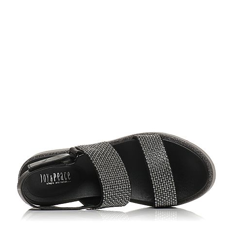 JoyPeace真美诗夏季专柜同款黑色坡跟女凉鞋ZS404BL7