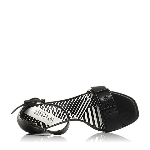 JoyPeace真美诗夏季专柜同款黑色牛皮粗跟一字带女凉鞋ZZ402BL7