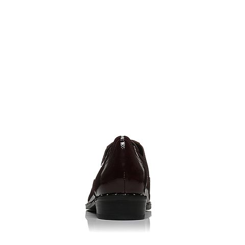 JoyPeace真美诗秋季专柜同款酒红色漆皮牛皮方跟中跟绑带单鞋英伦风女鞋ZX717CM7