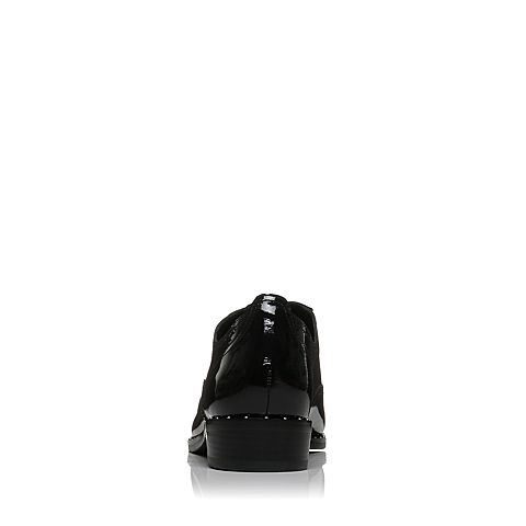 JoyPeace真美诗秋季专柜同款黑色漆皮牛皮方跟中跟绑带单鞋英伦风女鞋ZX717CM7