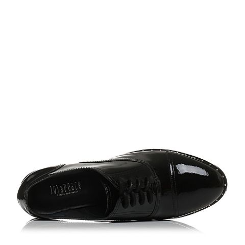 JoyPeace真美诗秋季专柜同款黑色漆皮牛皮方跟中跟绑带单鞋英伦风女鞋ZX717CM7