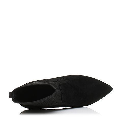 Joy&Peace/真美诗冬季专柜同款黑色编织皮布拼接中靴细跟高跟女靴子袜靴ZN345DZ7