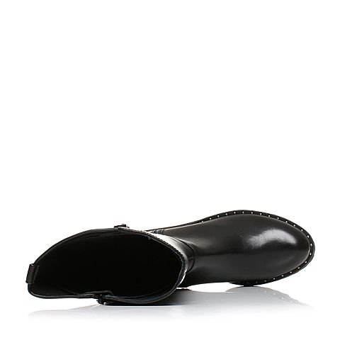 JoyPeace真美诗冬季专柜同款黑色毛绒女皮靴平底高筒靴过膝长靴ZNX52DG7