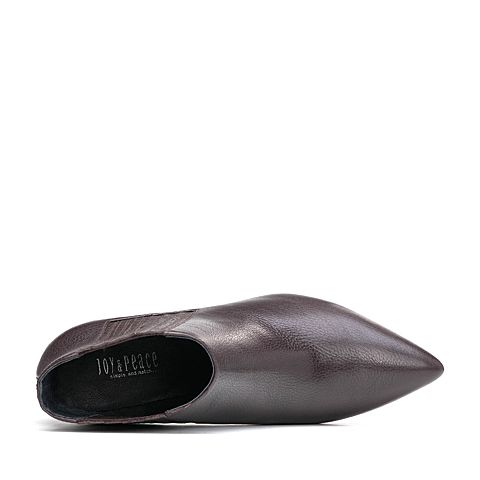 JoyPeace真美诗冬季专柜同款深啡色牛皮女皮靴粗跟高跟短靴尖头靴子ZB781DD7