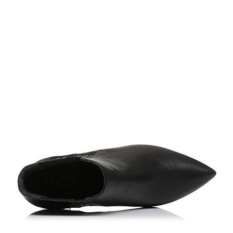 JoyPeace真美诗冬季专柜同款黑色牛皮女皮靴粗跟高跟短靴尖头靴子ZB781DD7