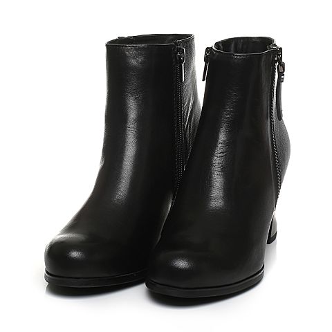 Joy&Peace/真美诗冬季专柜同款黑色（绒里）牛皮女靴粗跟高跟短靴侧拉链皮靴子ZV930DD7