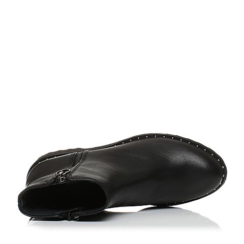 Joy&Peace/真美诗冬季专柜同款黑色牛皮女皮靴子方跟短靴ZNX59DD7