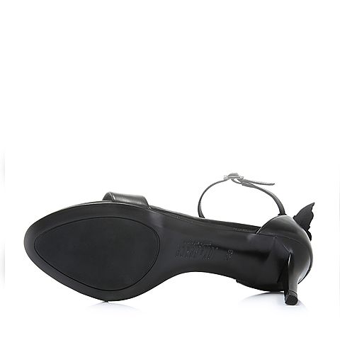 Joy&Peace/真美诗夏季专柜同款黑色牛皮革细跟高跟一字带女凉鞋ZI289BL8