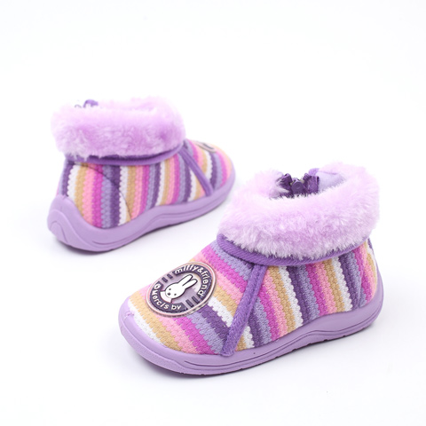 MIFFY/米菲冬季  幼童浅紫色彩条布棉鞋  MA85240
