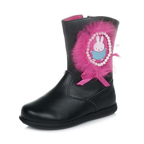 MIFFY/米菲童鞋冬季二层皮/PU黑色女小童童靴时装靴DM0195