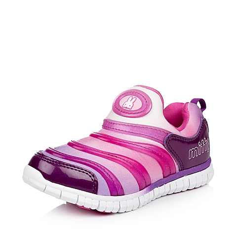MIFFY/米菲童鞋2015秋季新品紫色PU/织物女小中童毛毛虫跑步鞋DM0405