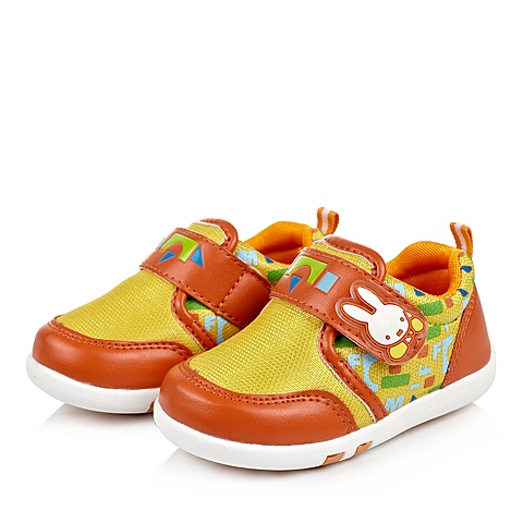 MIFFY/米菲童鞋2015秋季新品橙色PU/织物男婴幼童休闲鞋叫叫鞋学步鞋DM0396