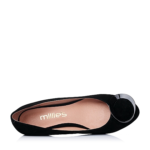 millie's/妙丽秋季专柜同款黑色羊皮舒适绒面女单鞋LNN30CQ5