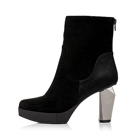 millie's/妙丽冬季专柜同款黑色羊皮/马毛女短靴LC840DD5