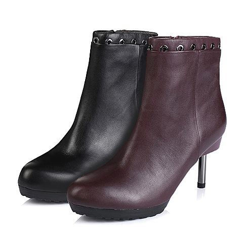 millie‘s/妙丽冬季专柜同款黑打蜡胎牛皮女靴（皮里）LD541DD5