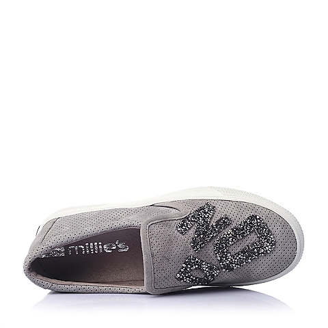 millies/妙丽专柜同款灰色羊皮镶钻时尚厚底休闲女单鞋LWU12AM5