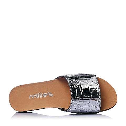 millie’s/妙丽夏季专柜同款银色裂面羊皮女鞋LGW14BT5