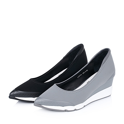 millie's/妙丽秋季专柜同款灰色休闲混搭风舒适浅口坡跟女单鞋LB901CQ5