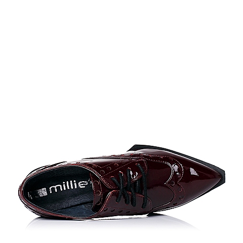 millie's/妙丽秋季专柜同款酒红色漆皮牛皮女单鞋LB421CM5