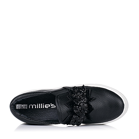 millie's/妙丽秋季专柜同款黑色牛皮女休闲鞋LZQ31CM5