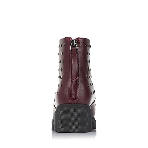 millie's/妙丽冬季专柜同款酒红色牛皮女皮靴（皮里）LC940DD5