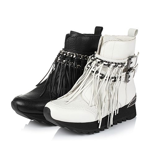 millie's/妙丽冬季专柜同款白色山羊皮/牛皮女休闲靴LCN41DD5