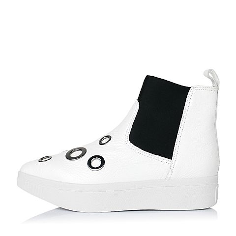 millie's/妙丽冬季专柜同款白/黑色山羊皮/弹力布女休闲靴LCO41DD5