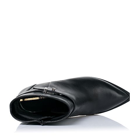 millie's/妙丽冬季专柜同款黑色打蜡胎牛皮女靴LD242DD5
