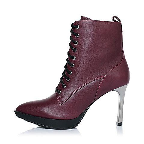 millie's/妙丽冬季专柜同款酒红色牛皮革女皮靴LD243DD5