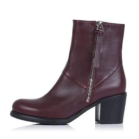 millie's/妙丽冬季专柜同款酒红色牛皮女靴（皮里）LQE56DD5