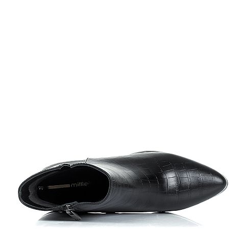 millie's/妙丽冬季专柜同款黑色牛皮女皮靴LYD43DD5