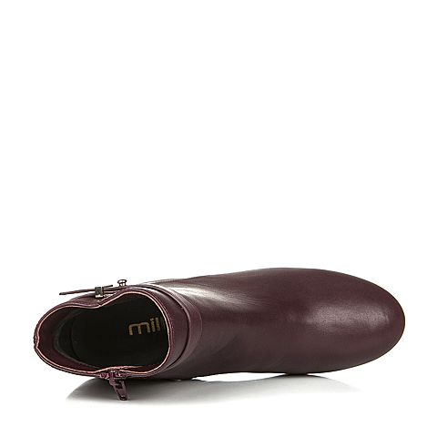 millie's/妙丽冬季专柜同款酒红色牛皮女皮靴（皮里）LZV44DD5