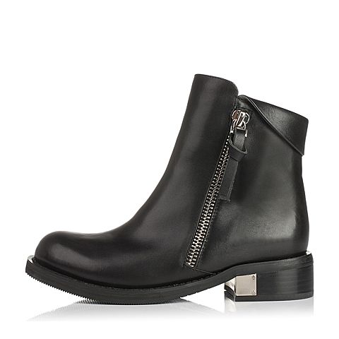 millie's/妙丽冬季专柜同款黑色牛皮女短靴(绒里)LCC44RD5