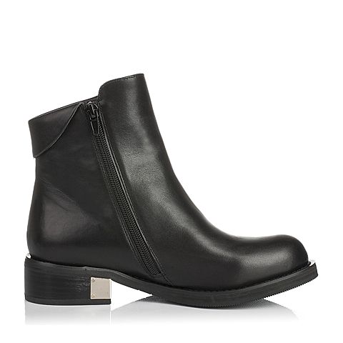 millie's/妙丽冬季专柜同款黑色牛皮女短靴(绒里)LCC44RD5