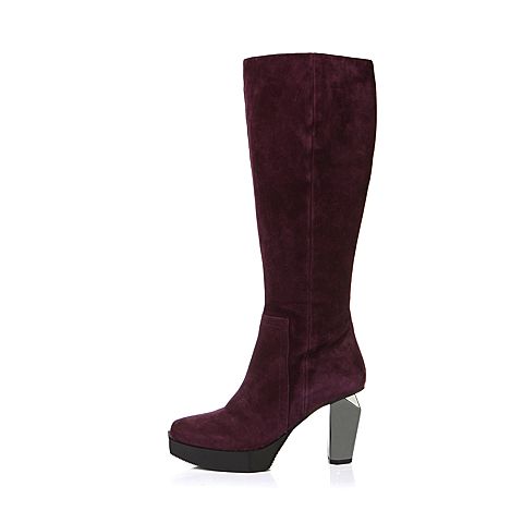 millie's/妙丽秋季专柜同款紫红色羊皮高跟时尚女长靴LC870DG5