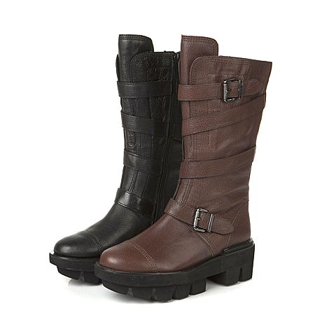 millie's/妙丽冬季专柜同款黑色羊皮女皮靴LD170DG5