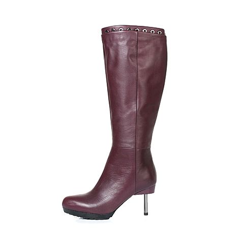 millie's/妙丽冬季专柜同款酒红色牛皮高跟时尚女长靴LD570DG5