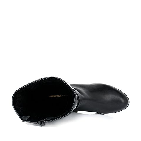 millie's/妙丽冬季专柜同款黑色打蜡胎牛皮女靴(绒里)LD77RDG5