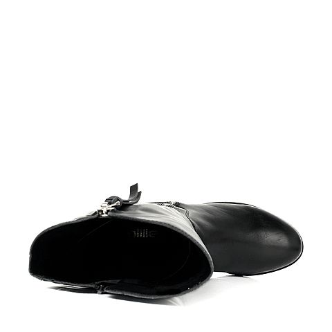 Millie's/妙丽秋季专柜同款黑色牛皮女皮靴（半绒半毛）LTW85BG5