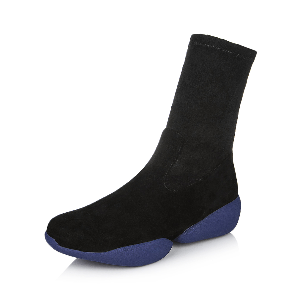 millie's/妙丽冬季专柜同款黑色羊绒皮/弹力绒布女皮靴（皮里）LC461DZ5