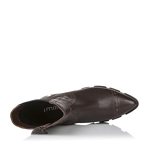 millie's/妙丽冬季专柜同款深啡色牛皮女中靴(皮里)LC961DZ5