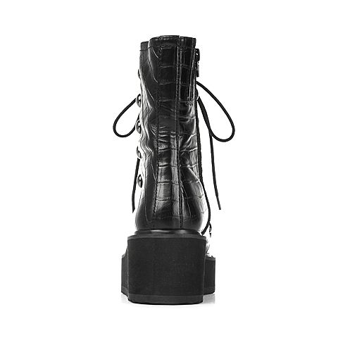 millie's/妙丽冬季专柜同款黑色牛皮女皮靴（皮里）LXC62DZ5